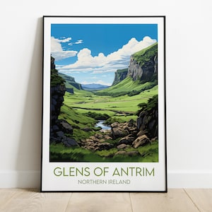 Stampa di viaggio Glens Of Antrim - Poster dell'Irlanda del Nord - Regalo di compleanno personalizzato per matrimonio