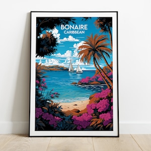 Impression de voyage Bonaire - Poster Caraïbes - Cadeau d'anniversaire de mariage personnalisé