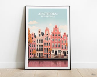 Amsterdam Travel Print - Netherlands Poster - Custom Personalised Wedding Birthday Gift