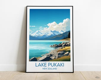 Lake Pukaki Travel Print - New Zealand Poster - Custom Personalised Wedding Birthday Gift