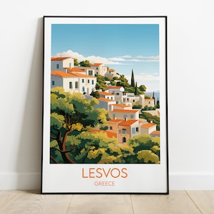 Affiche de voyage Lesbos - Poster Grèce - Cadeau d'anniversaire de mariage personnalisé