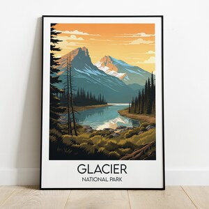 Glacier National Park Travel Print - United States Poster - Custom Personalised Wedding Birthday Gift