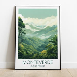 Impresión de viaje al Bosque Nuboso de Monteverde - Póster de Costa Rica - Regalo personalizado de boda o cumpleaños
