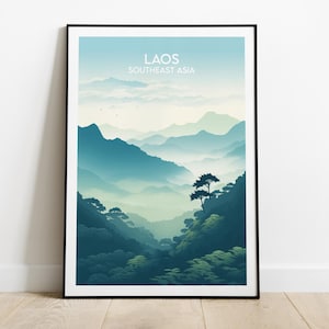 Laos Travel Print - Southeast Asia Poster - Custom Personalised Wedding Birthday Gift