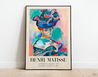 Matisse Kobieta z kapeluszem Nowoczesna wystawa Wydruk plakatu | A3 A4 A5 | Wysokiej jakości klasyczne kwiaty vintage wystrój domu ściana art deco