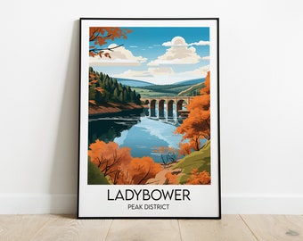 Ladybower Peak Distrikt Reise Druck - Nationalpark UK Poster - Individuell Personalisiertes Hochzeit Geburtstagsgeschenk