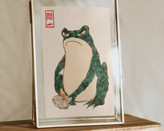 Japanese Frog Wabi Sabi Print | A3 A4 A5 | Japanese Vintage