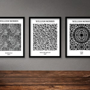 William Morris Black And White Exhibition Print Collection | 3x A3 A4 A5 | Poster Wall Art Deco Home Decor Minimalist Monochrome Set Of 3
