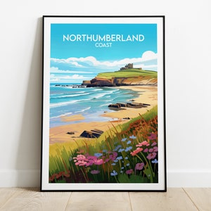 Northumberland Coast Travel Print - England Poster - Custom Personalised Wedding Birthday Gift