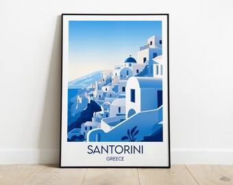 Santorini Travel Print - Greece Poster - Custom Personalised Wedding Birthday Gift