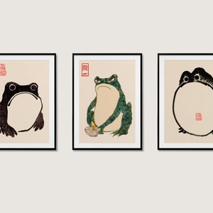 Japanese Frog Print Collection | 3x A3 A4 A5 | Japanese Vintage Gallery Poster Wall Art Home Décor Matsumoto Hoji Wabi Sabi Set Of 3