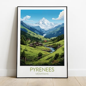 Reisafdruk Pyreneeën - poster Frankrijk - aangepaste gepersonaliseerde bruiloft verjaardagscadeau