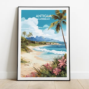 Impression de voyage Antigua - Poster Caraïbes - Cadeau d'anniversaire de mariage personnalisé