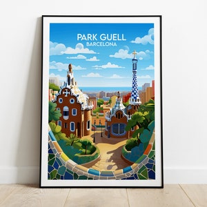 Park Guell-reisafdruk - poster Barcelona - gepersonaliseerde bruiloft verjaardagscadeau