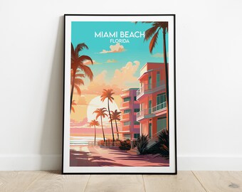 Miami Beach Travel Print - Florida Poster - Custom Personalised Wedding Birthday Gift