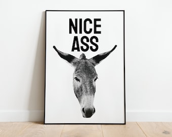 Nice Ass Donkey Bathroom Wall Art Print Poster | A3 A4 A5 | Funny Bathroom Home Decor Accessories