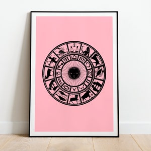 Póster con impresión de la carta del horóscopo eclíptico, tamaño A3, A4, A5, signo del zodíaco astrológico, constelación rosa, decoración del hogar, art déco minimalista, dibujo, regalo