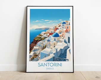 Santorini Travel Print - Greece Poster - Custom Personalised Wedding Birthday Gift