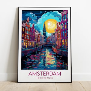 Impression voyage Amsterdam - poster Pays-Bas - cadeau d'anniversaire de mariage personnalisé