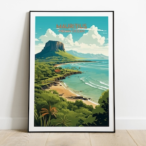 Affiche de voyage à l'île Maurice - Poster océan Indien - Cadeau d'anniversaire de mariage personnalisé