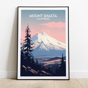Mount Shasta Travel Print - California Poster - Custom Personalised Wedding Birthday Gift