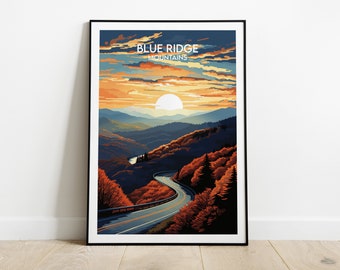 Blue Ridge Mountains Travel Print - United States Poster - Custom Personalised Wedding Birthday Gift