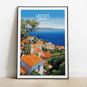 Affiche de voyage Lesbos - Poster Grèce - Cadeau d'anniversaire de mariage personnalisé