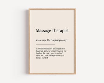 Massage Therapist Definition Print - Dictionary Poster - Office Work Wall Art Funny Gift For Him Her