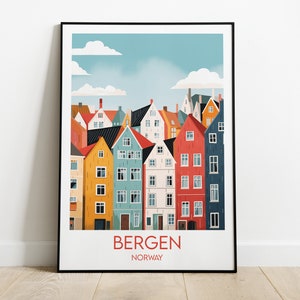 Bergen Reise Print - Norwegen Poster - Individuell personalisiertes Hochzeit Geburtstagsgeschenk