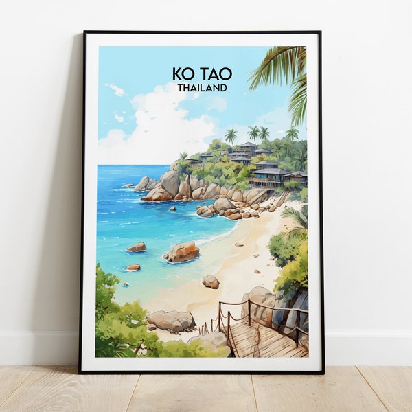 Ko Tao Travel Print - Cartel de Tailandia - Regalo de cumpleaños de boda personalizado