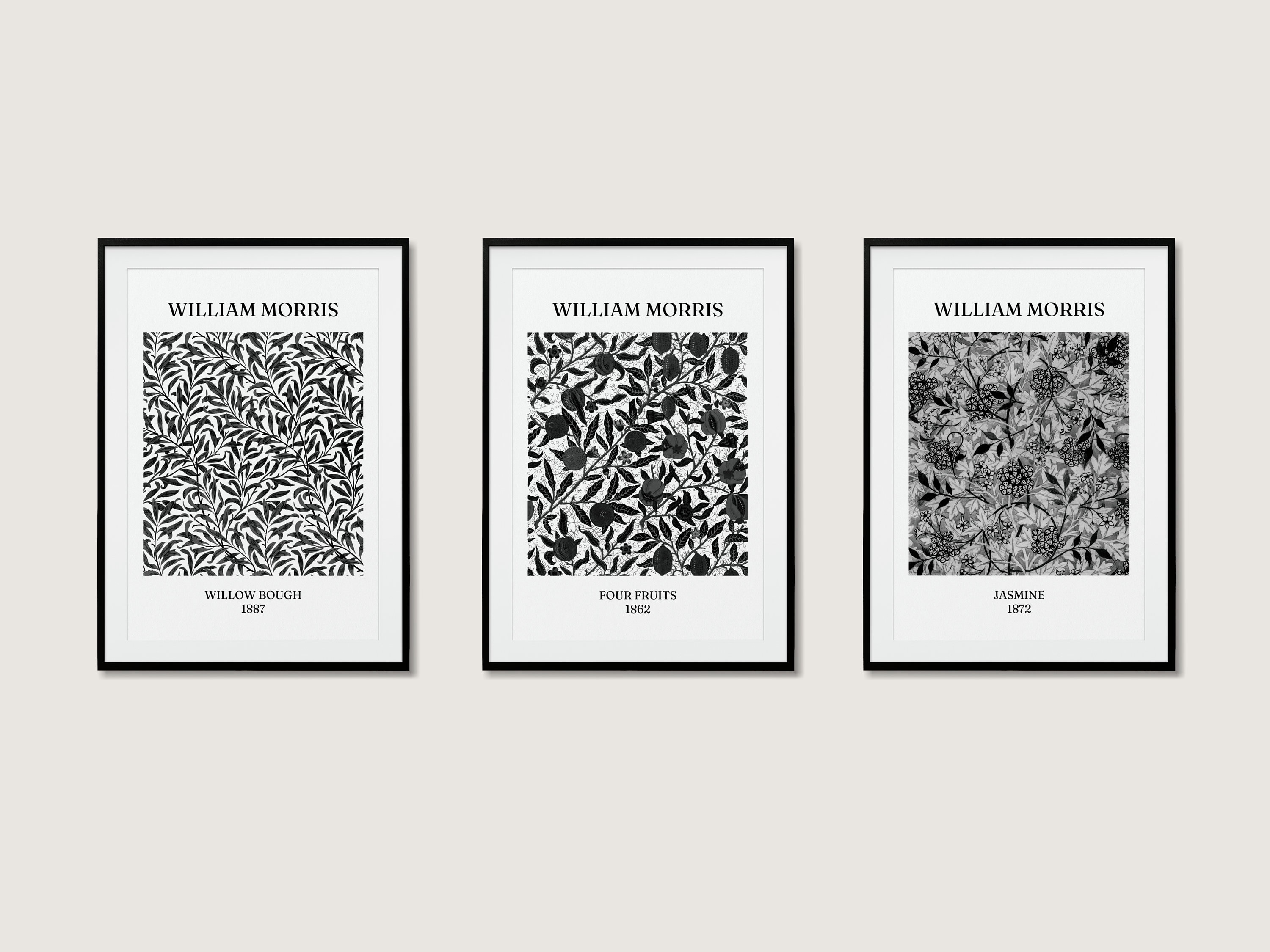 William Morris Black and White Exhibition Print Collection | 3x A3