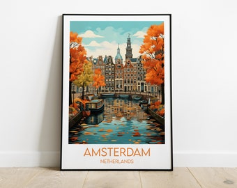 Amsterdam Travel Print - Netherlands Poster - Custom Personalised Wedding Birthday Gift