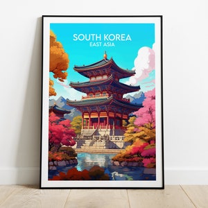 South Korea Travel Print - Temple Poster - Custom Personalised Wedding Birthday Gift