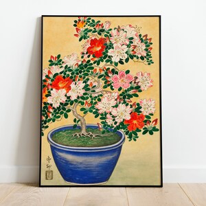 Japanese Azalea Flowers Print Wall Art Poster | A3 A4 A5 | Ohara Koson Classic Home Decor Art Deco Giclee Woodblock Illustration