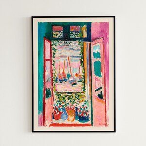 Matisse Open Window Bordered Exhibition Print Poster | A3 A4 A5 | Ultra wysokiej jakości klasyczne kwiaty vintage wystrój domu ściana art deco