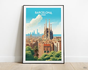 Barcelona Travel Print - Spain Poster - Custom Personalised Wedding Birthday Gift