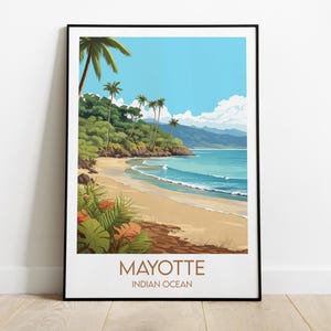 Impresión de viaje de Mayotte - Póster del Océano Índico - Regalo personalizado de boda o cumpleaños