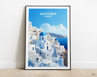 Santorini Travel Print - Greece Poster - Custom Personalised Wedding Birthday Gift