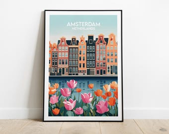 Impression voyage Amsterdam - poster Pays-Bas - cadeau d'anniversaire de mariage personnalisé