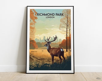 Richmond Park Travel Print - London Poster - Custom Personalised Wedding Birthday Gift