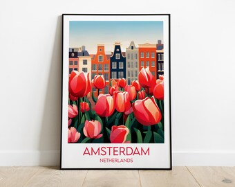 Amsterdam Travel Print - Netherlands Poster - Custom Personalised Wedding Birthday Gift