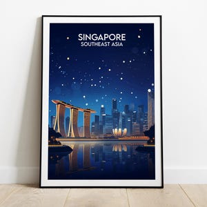Singapore Travel Print - Southeast Asia Poster - Custom Personalised Wedding Birthday Gift