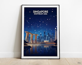 Singapore Travel Print - Southeast Asia Poster - Custom Personalised Wedding Birthday Gift