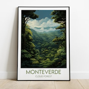 Impresión de viaje al Bosque Nuboso de Monteverde - Póster de Costa Rica - Regalo personalizado de boda o cumpleaños