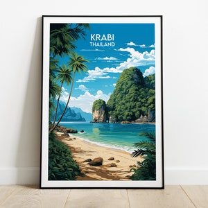Krabi Travel Print - Thailand Poster - Custom Personalised Wedding Birthday Gift