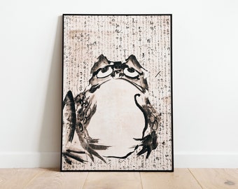 Japanese Sad Frog Print Wall Art Poster | A3 A4 A5 | Classic Home Decor Art Deco Giclee Woodblock Illustration