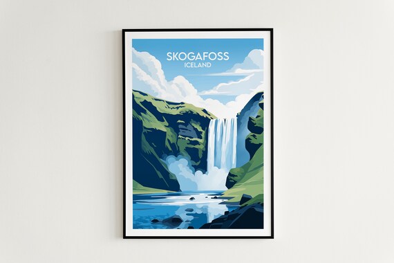Skogafoss Waterfall Travel Print - Iceland Poster - Custom