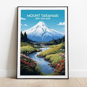 Mount Taranaki Travel Print - New Zealand Poster - Custom Personalised Wedding Birthday Gift
