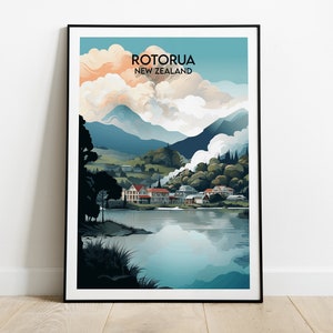 Rotorua Travel Print - New Zealand Poster - Custom Personalised Wedding Birthday Gift