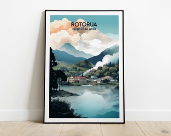 Rotorua Travel Print - Neuseeland Poster - Individuell personalisiertes Hochzeit Geburtstagsgeschenk